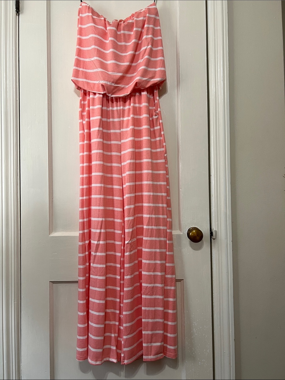 5th & Love coral and White Striped Strapless One-Piece romper